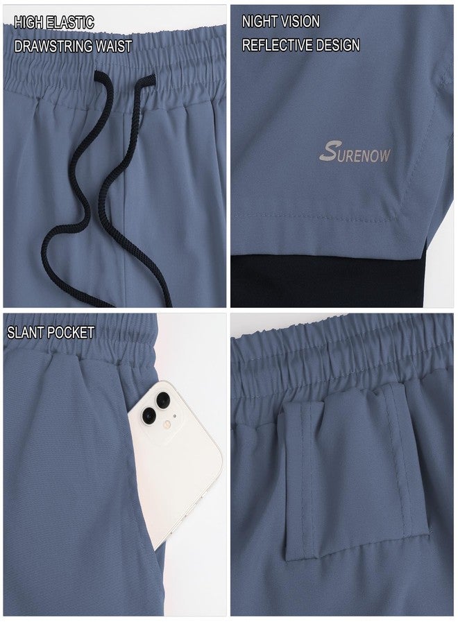 Surenow شورت رياضي رجالي من Surenow، 2 في 1، سريع الجفاف، مزود ببطانة داخلية، وشورت للتمارين الرياضية مع جيوب بسحاب وحلقة للمنشفة (أزرق كوبالت، مقاس كبير) - Image 4